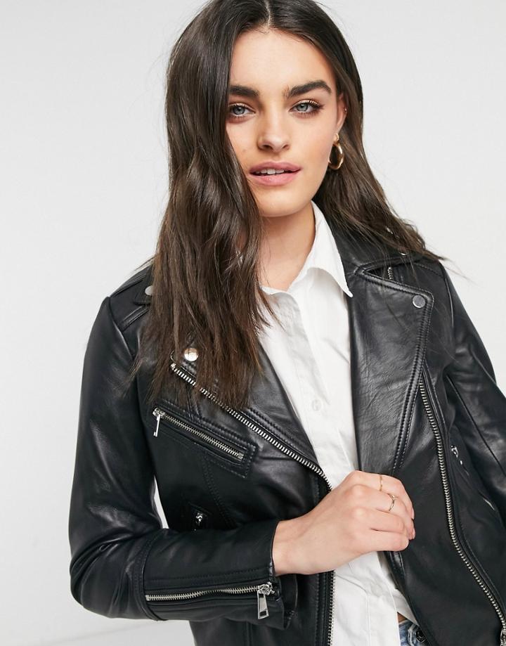 Lab Leather Biker Jacket In Black Leather