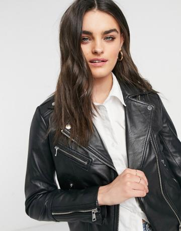 Lab Leather Biker Jacket In Black Leather