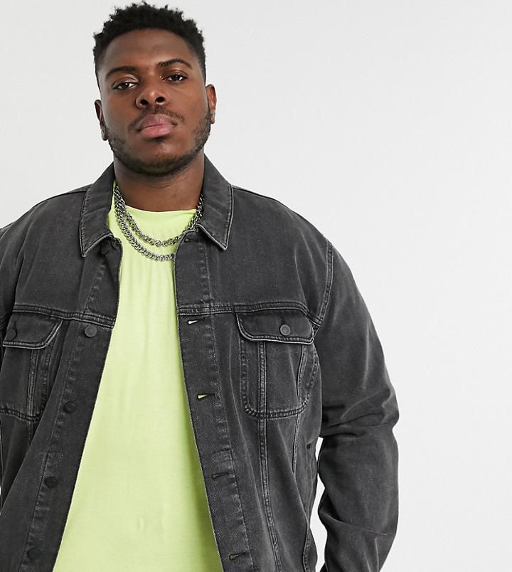 Asos Design Plus Oversized Denim Jacket In Washed Black