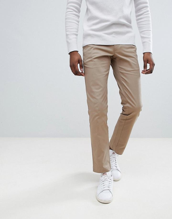 Moss London Stretch Skinny Chino In Sand - Brown