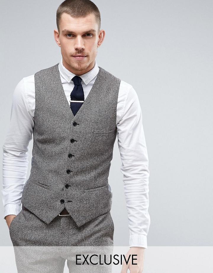 Heart & Dagger Super Skinny Vest In Herringbone Fleck Tweed - Brown