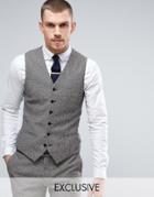 Heart & Dagger Super Skinny Vest In Herringbone Fleck Tweed - Brown
