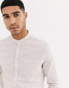 Asos Design Skinny Fit Oxford Shirt In Light Pink With Grandad Collar