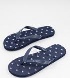 Original Penguin Wide Fit Logo Print Flip Flops In Navy