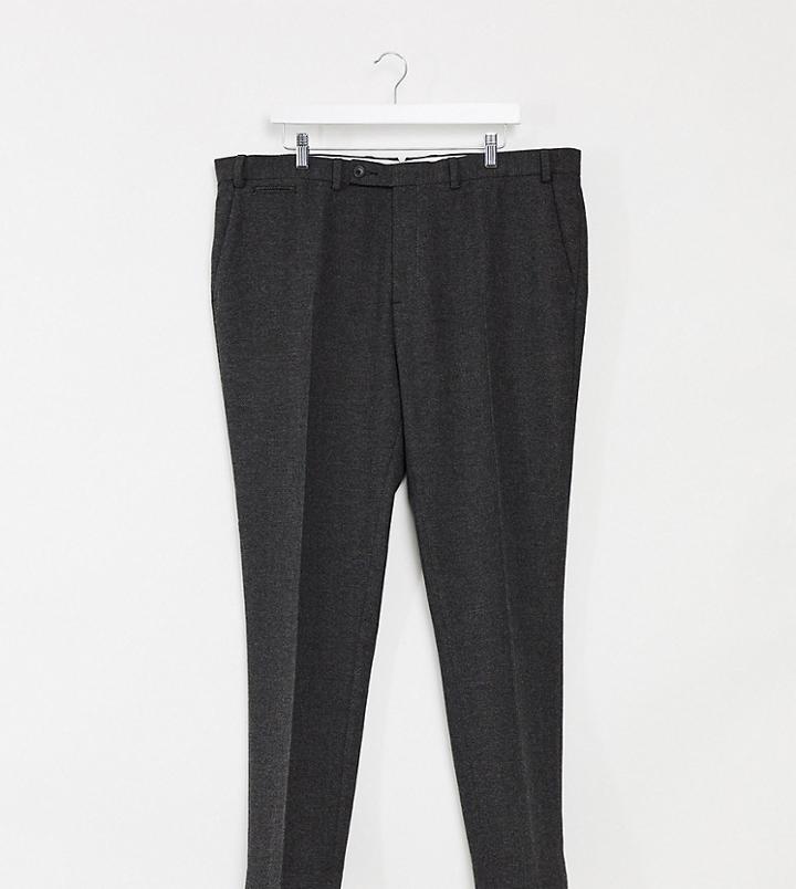 Asos Design Plus Wedding Super Skinny Suit Pants In Charcoal Herringbone-grey