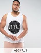 Asos Plus Relaxed Tank With Detroit Print - White