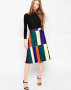 Asos Midi Skirt In Abstract Stripe - Multi