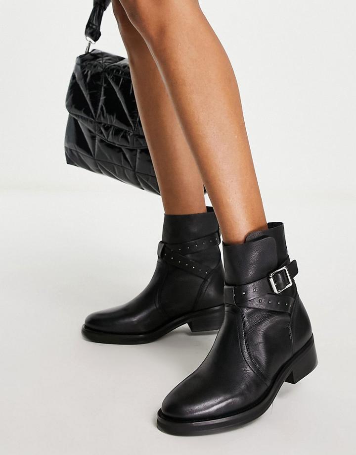 All Saints Carla Stud Strap Ankle Boots In Black Leather