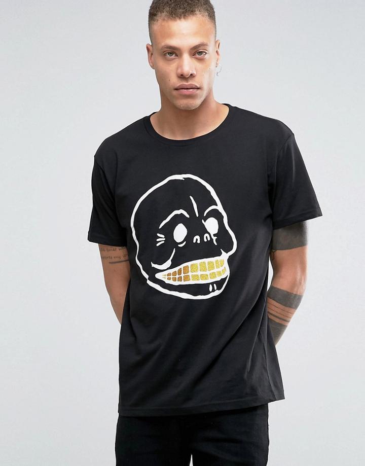 Cheap Monday Standard T-shirt Gold Teeth Skull - Black