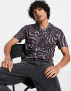 Asos Design Polo T-shirt In Brown Swirl Print With Revere Collar-neutral