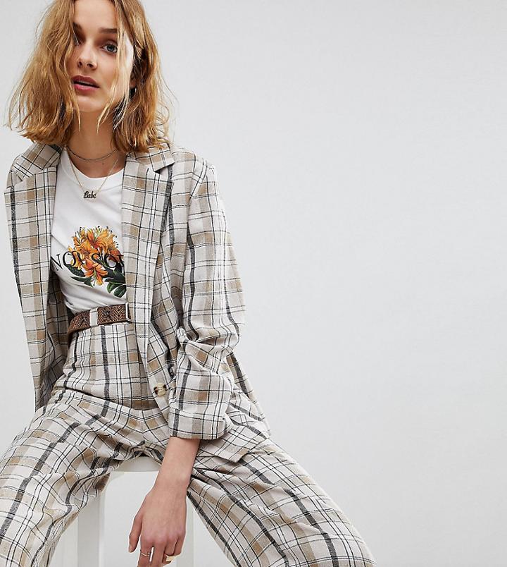 Reclaimed Vintage Inspired Check Relaxed Blazer - Beige