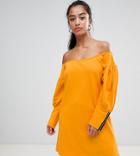 Asos Design Petite Off Shoulder Sweat Dress With Zip Detail - Yellow