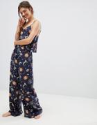 Asos Design Astrology Print Cami And Wide Leg Set 100% Modal - Navy