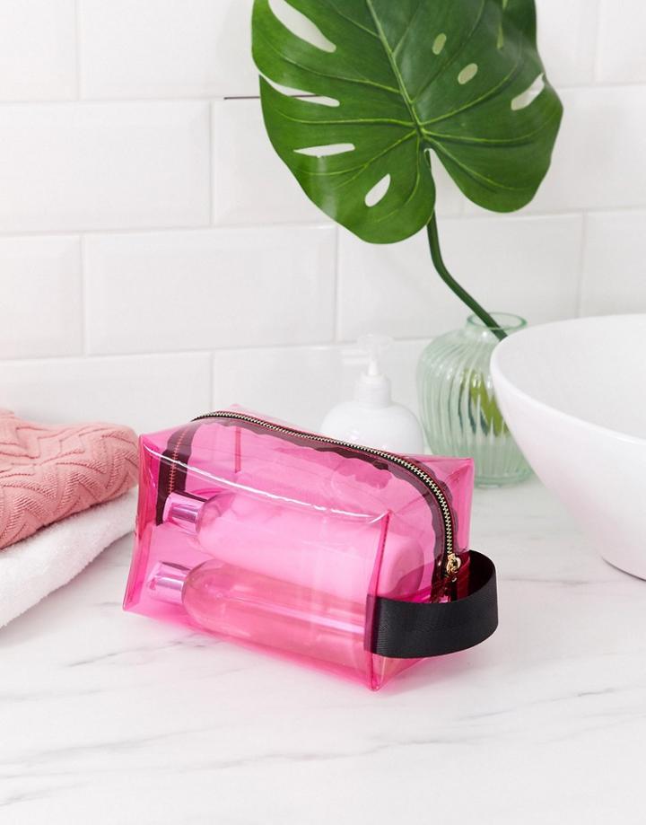Asos Design Large Toiletry Bag In Plastic-pink