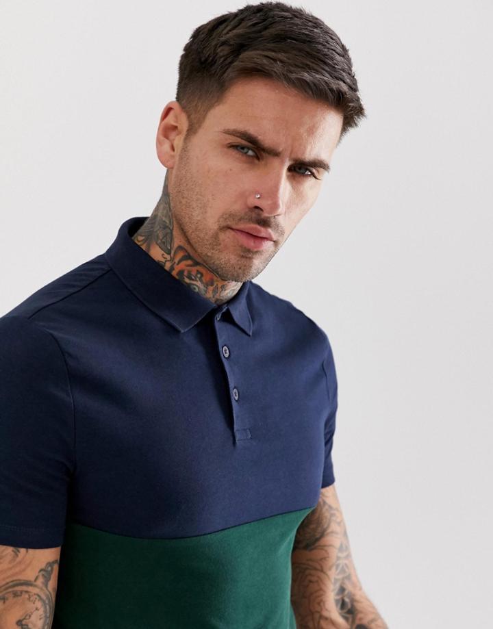 Asos Design Organic Polo Shirt With Contrast Yoke In Green