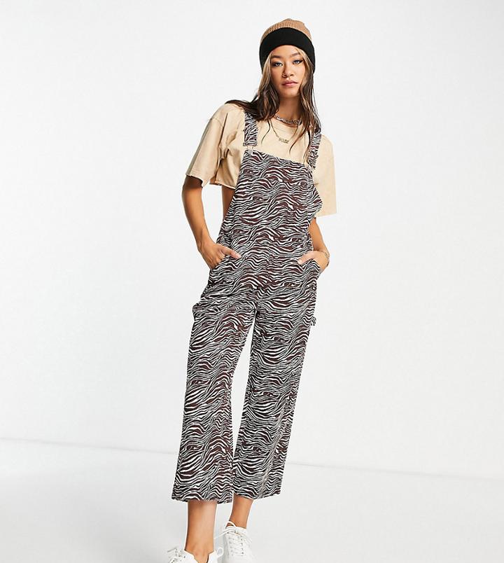 Reclaimed Vintage Inspired Denim Overalls In Animal Print-multi