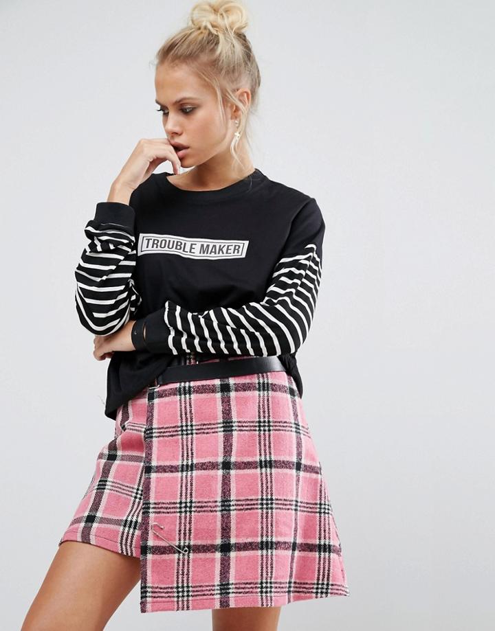 The Ragged Priest Long Sleeve T-shirt With Trouble Maker Print - Black