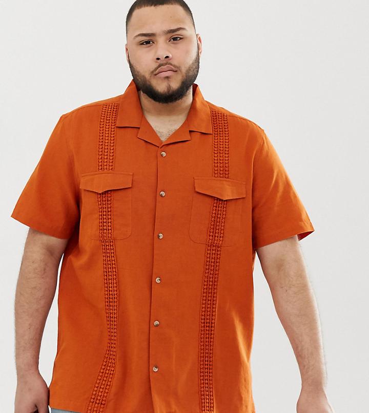 Asos Design Plus Oversized Texture Shirt With Crochet Trim In Rust-orange
