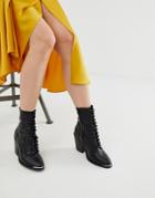 New Look Lace Up Ankle Heeled Boot In Black - Black