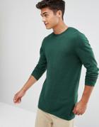 Asos Longline Cotton Sweater In Bottle Green - Green