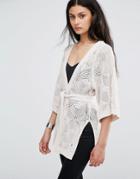 Only Loose Weave Longline Kimono Cardigan - White