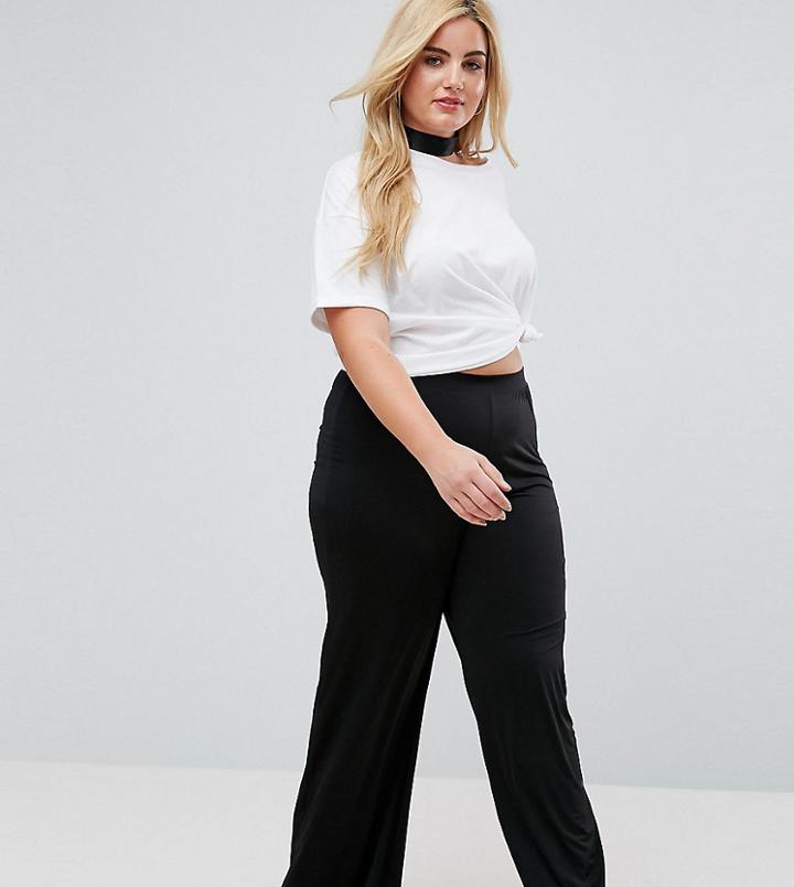 Asos Curve Slinky Wide Leg Pants - Black