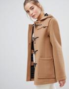 Gloverall Slim Mid Length Duffle Coat In Wool Blend-brown