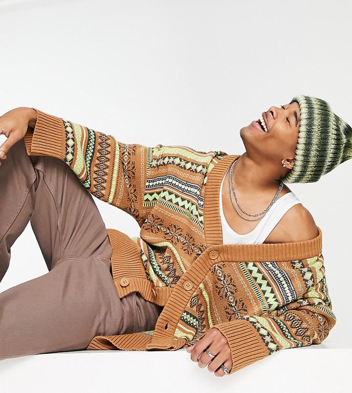 Reclaimed Vintage Inspired Granddad Cardigan In Brown-multi