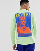 Asos Design Relaxed Long Sleeve T-shirt In Washed Neon And Heavy Weight Fabric With Large Back Print - Green