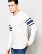 Lee Long Sleeve Top Crew Neck Stripe Sleeve In White Slub - Cloud Dancer