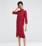 Asos Tall Midi Shirt Dress With Asymmetric Frill - Red