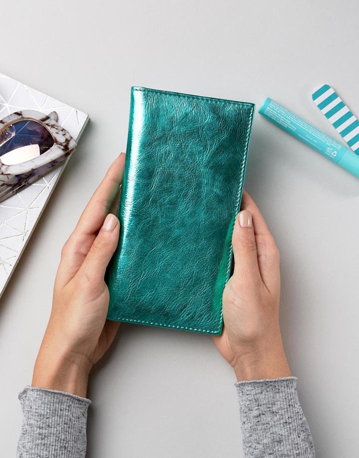 Asos Slim Metallic Leather Foldover Purse - Green
