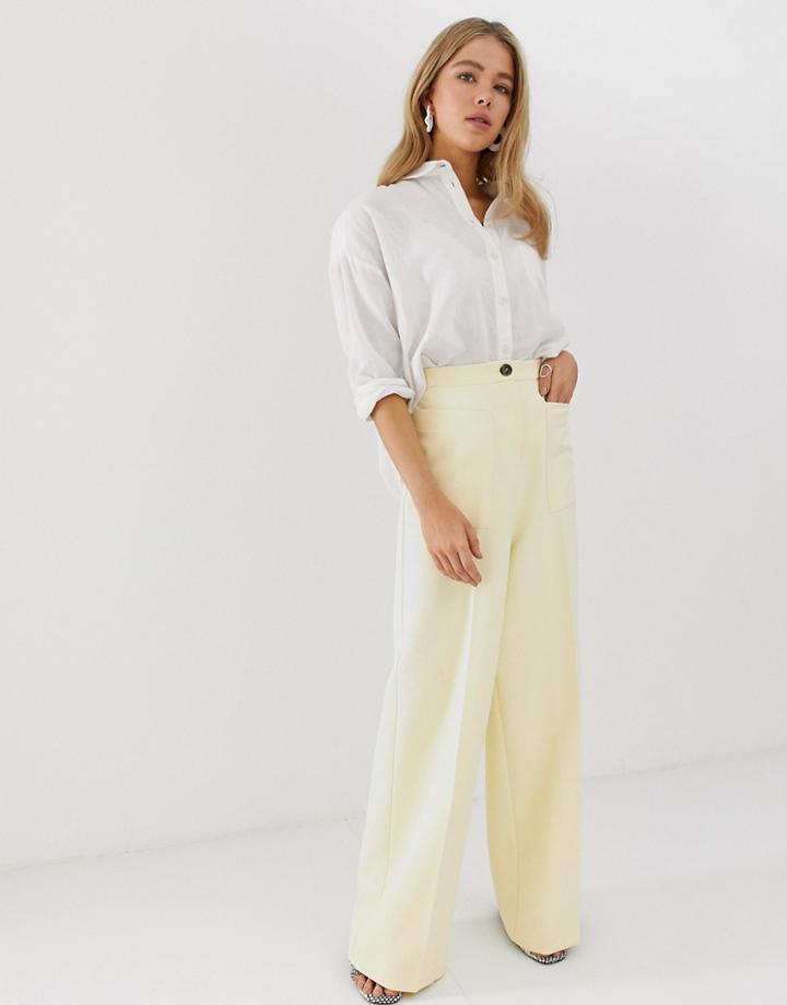 Asos Design High Waist 70s Pocket Detail Wide Leg Pants - Yellow