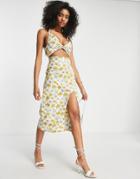 Asos Design Knot Front Cut Out Strappy Back Maxi Sundress In Summer Floral-multi