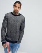 Asos Two Color Waffle Sweater In Navy And White - Navy