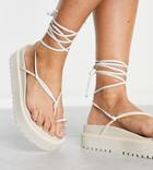 Public Desire Wide Fit Bebe Flatform Sandals With Ankle Tie In White