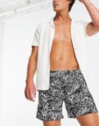 French Connection Leaf 2 Swim Shorts In Black And Salt-multi