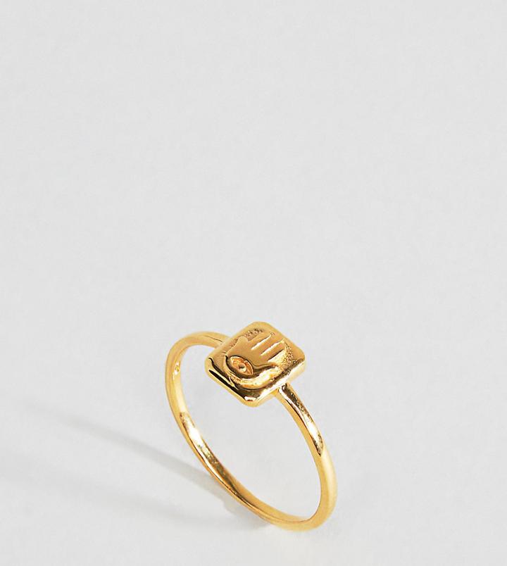 Asos Gold Plated Sterling Silver Vintage Style Hand Tag Ring - Gold