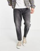 Selected Homme Organic Cotton Relaxed Crop Jeans In Dark Gray Wash