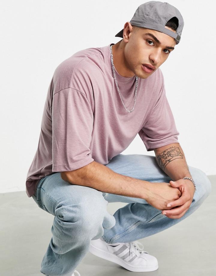 Asos Design Oversized Pink Linen Look T-shirt