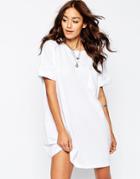 Asos Casual Oversize T-shirt Dress With Pocket - White