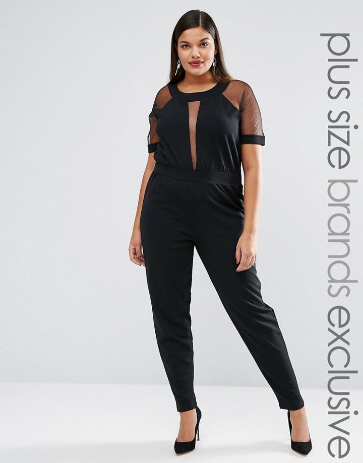 Pink Clove Mesh Panel Short Sleeve Jumpsuit - Black