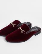 Rule London Velvet Trim Mules In Burgundy-red