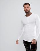Asos Design Muscle Fit Longline Grandad Lightweight T-shirt With Curve Hem In White - White