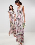 Asos Design Bridesmaid Lace Insert Maxi Dress In Pretty Floral Print - Multi