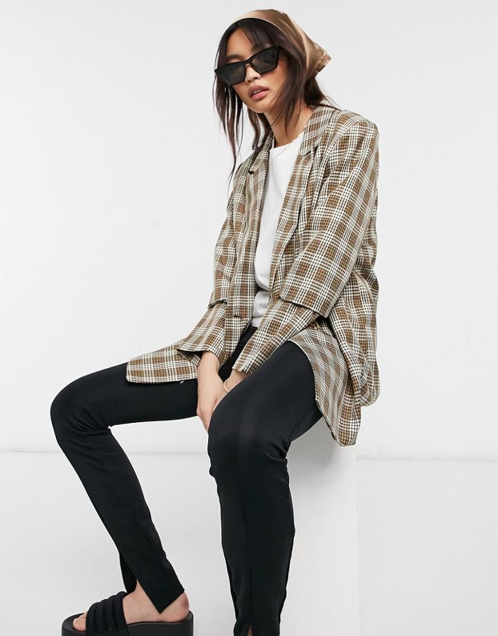 Urban Threads Oversized Blazer In Brown Check-multi
