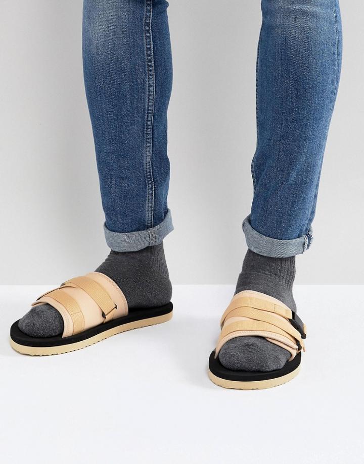 Asos Slider Sandals In Stone With Tape Straps - Stone