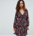 Yumi Petite Ruffle Wrap Dress In Floral - Navy