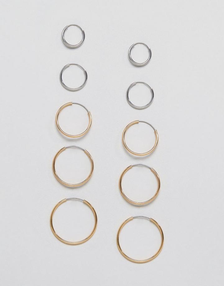 Monki 5 Pack Hoop Earrings - Gold