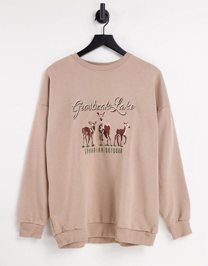 Stradivarius Graphic Sweat In Tan-neutral